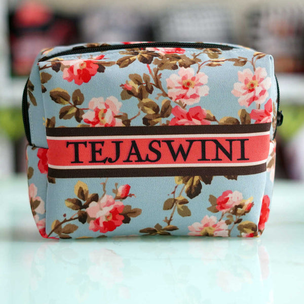 Personalised Red Floral Printed Box Pouch - Uncommongifts.in